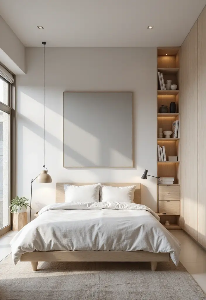 29 White Minimalist Bedroom Ideas That Feel Fresh 29 29 White Minimalist Bedroom Ideas That Feel Fresh - 29. Mindful Organization