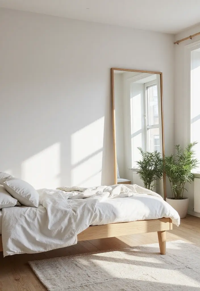 29 White Minimalist Bedroom Ideas That Feel Fresh 6 29 White Minimalist Bedroom Ideas That Feel Fresh - 6. Minimalist Mirrors