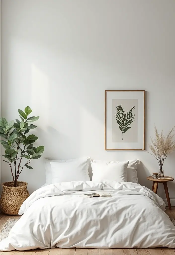 29 White Minimalist Bedroom Ideas That Feel Fresh 7 29 White Minimalist Bedroom Ideas That Feel Fresh - 7. Nature-Inspired Decor