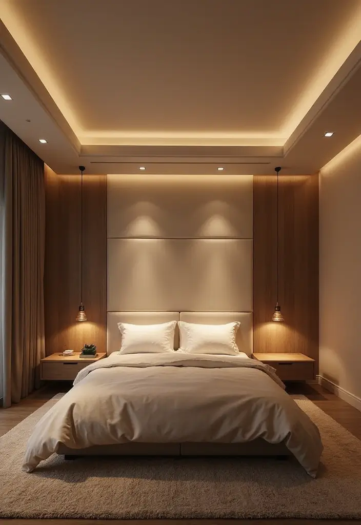 29 White Minimalist Bedroom Ideas That Feel Fresh 8 29 White Minimalist Bedroom Ideas That Feel Fresh - 8. Layered Lighting