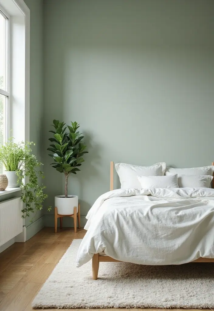 30 Green Minimalist Bedroom Ideas That Feel Relaxing 1 30 Green Minimalist Bedroom Ideas That Feel Relaxing - 1. Soft Sage Walls