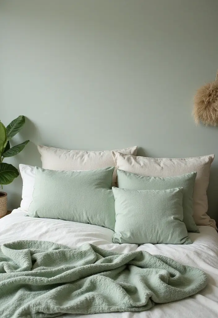 30 Green Minimalist Bedroom Ideas That Feel Relaxing 10 30 Green Minimalist Bedroom Ideas That Feel Relaxing - 10. Soft Textiles
