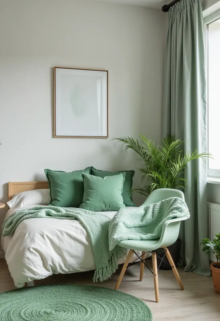 30 Green Minimalist Bedroom Ideas That Feel Relaxing 13 30 Green Minimalist Bedroom Ideas That Feel Relaxing - 13. Green Accent Pieces