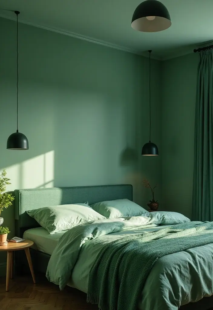 30 Green Minimalist Bedroom Ideas That Feel Relaxing 16 30 Green Minimalist Bedroom Ideas That Feel Relaxing - 16. Green Lighting Fixtures
