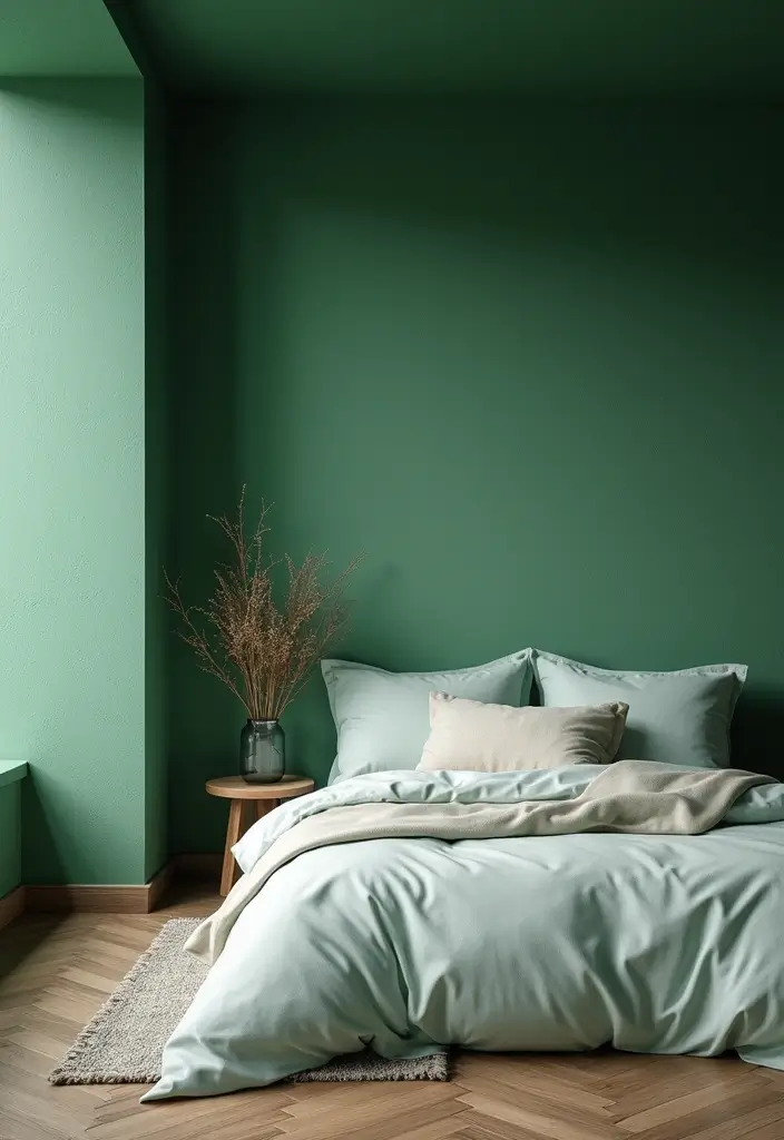 30 Green Minimalist Bedroom Ideas That Feel Relaxing 17 30 Green Minimalist Bedroom Ideas That Feel Relaxing - 17. Textured Green Walls
