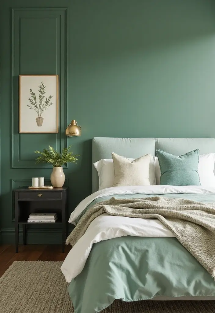 30 Green Minimalist Bedroom Ideas That Feel Relaxing 19 30 Green Minimalist Bedroom Ideas That Feel Relaxing - 19. Calm Color Accents