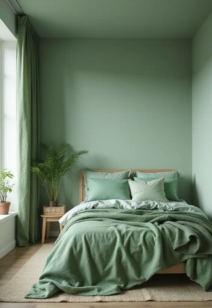 30 Green Minimalist Bedroom Ideas That Feel Relaxing 26 30 Green Minimalist Bedroom Ideas That Feel Relaxing - 26. Harmonious Color Palette