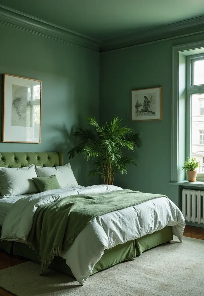 30 Green Minimalist Bedroom Ideas That Feel Relaxing 7 30 Green Minimalist Bedroom Ideas That Feel Relaxing - 7. Monochromatic Greens