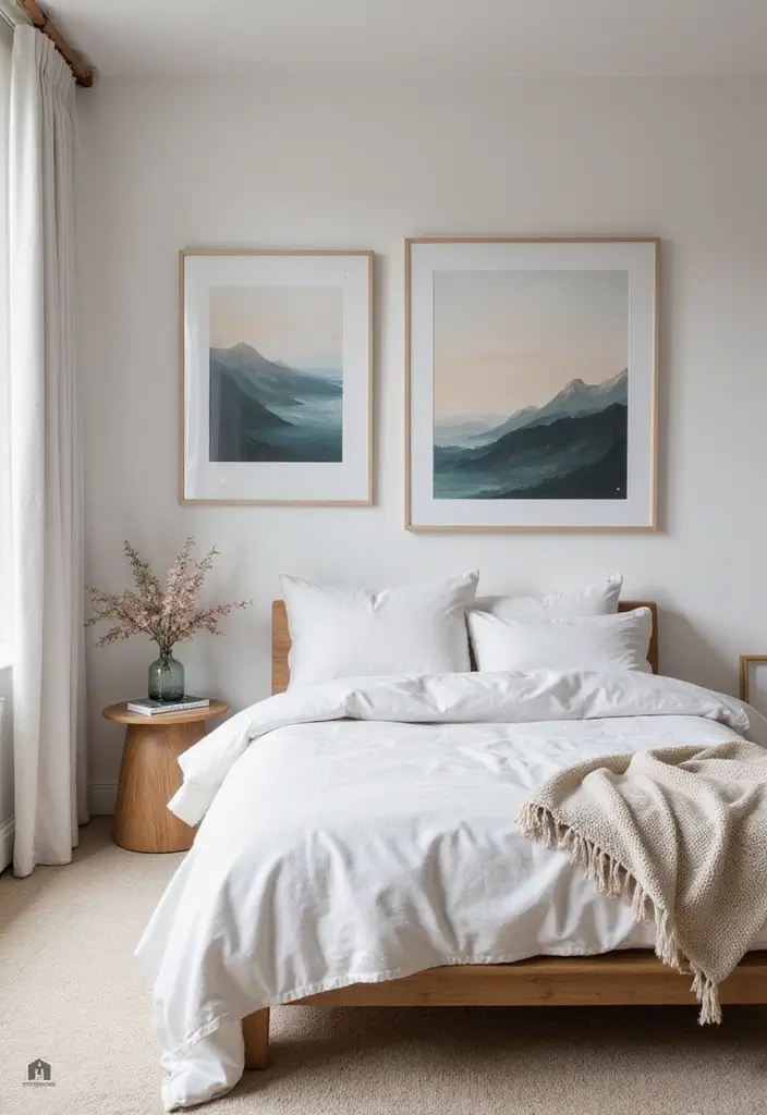 30 Green Minimalist Bedroom Ideas That Feel Relaxing 8 30 Green Minimalist Bedroom Ideas That Feel Relaxing - 8. Serene Artwork