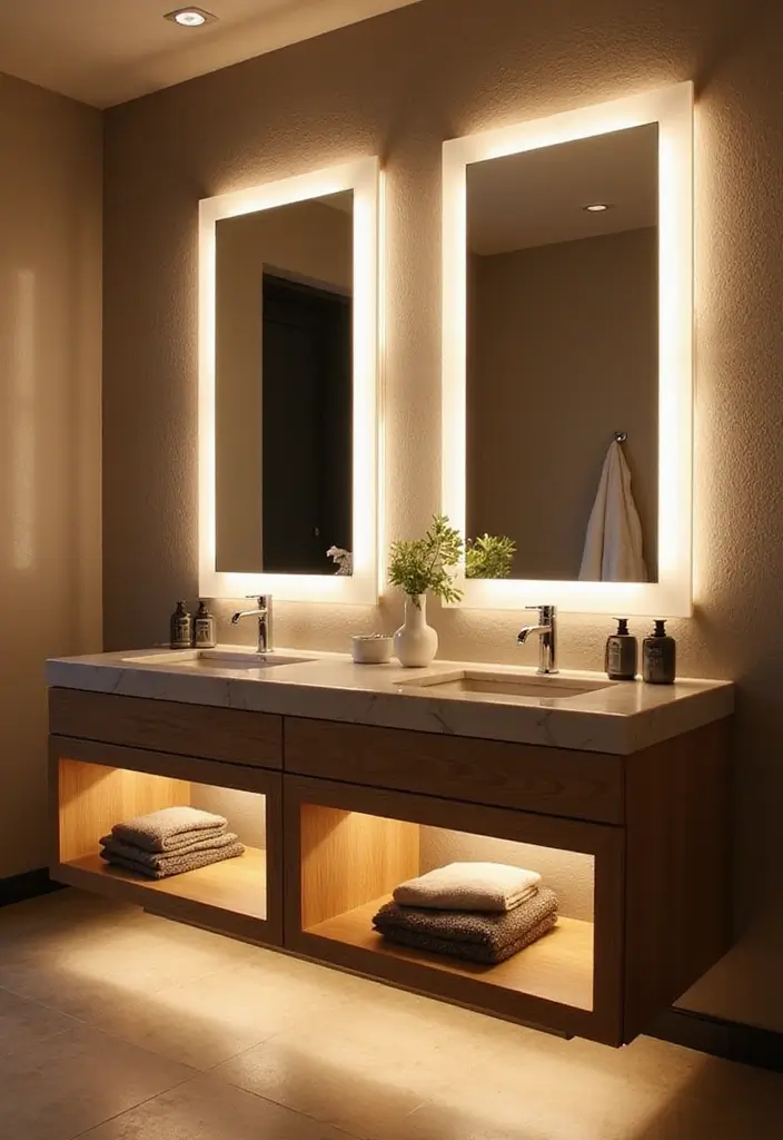 30 Minimalist Bathroom Vanity Ideas That Save Space 12 30 Minimalist Bathroom Vanity Ideas That Save Space - 12. Vanity with Built-in Lighting