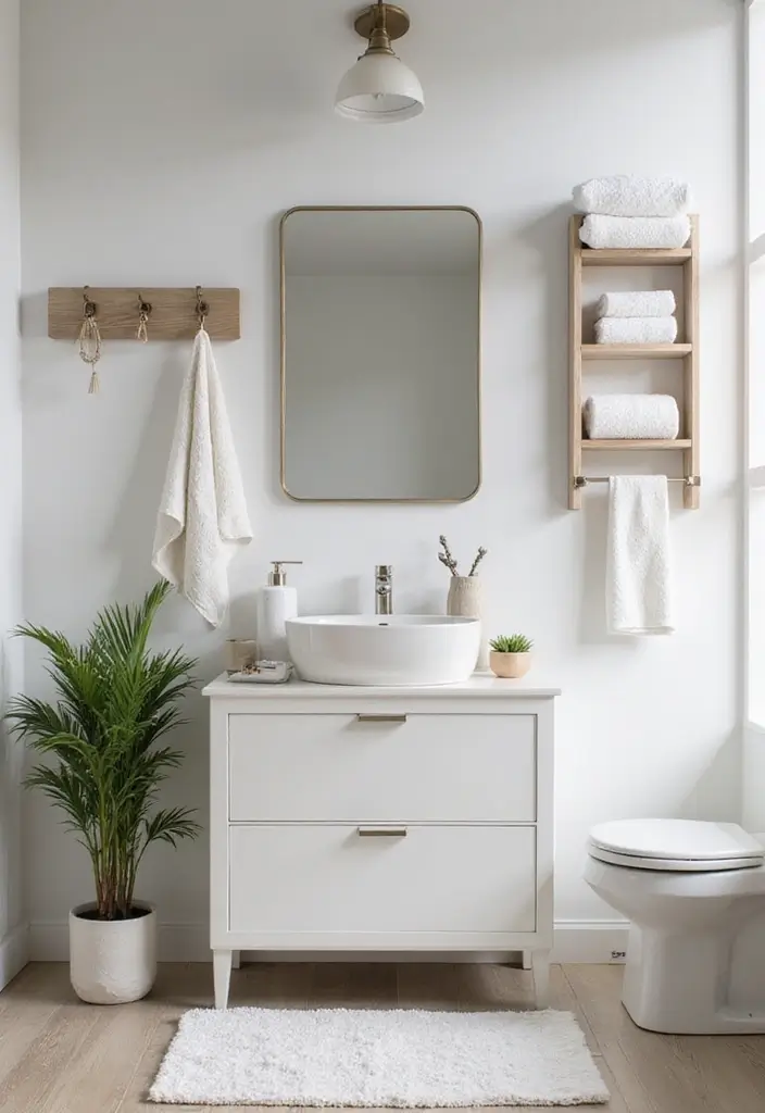 30 Minimalist Bathroom Vanity Ideas That Save Space 18 30 Minimalist Bathroom Vanity Ideas That Save Space - 18. Storage Hooks and Racks