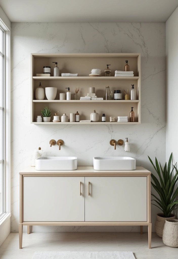 30 Minimalist Bathroom Vanity Ideas That Save Space 19 30 Minimalist Bathroom Vanity Ideas That Save Space - 19. Open Shelf Vanities