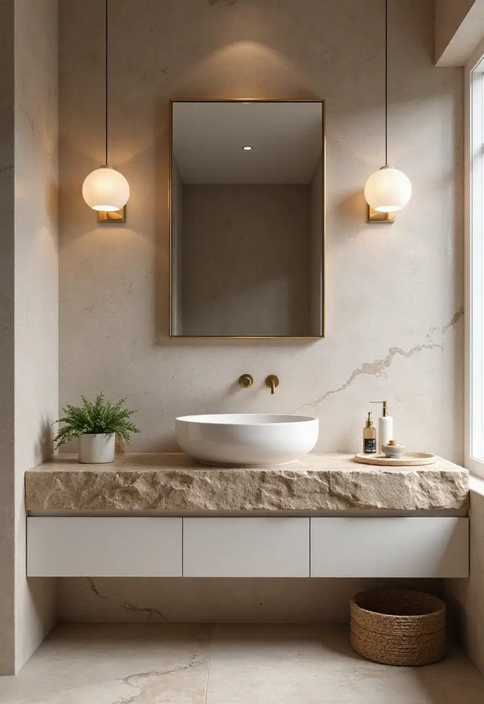 30 Minimalist Bathroom Vanity Ideas That Save Space 25 30 Minimalist Bathroom Vanity Ideas That Save Space - 25. Vanity with Natural Stone Countertops