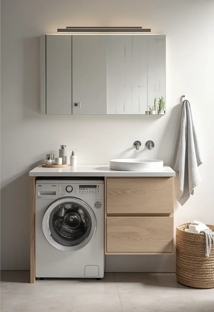 30 Minimalist Bathroom Vanity Ideas That Save Space 8 30 Minimalist Bathroom Vanity Ideas That Save Space - 8. Two-in-One Vanity and Laundry Basket