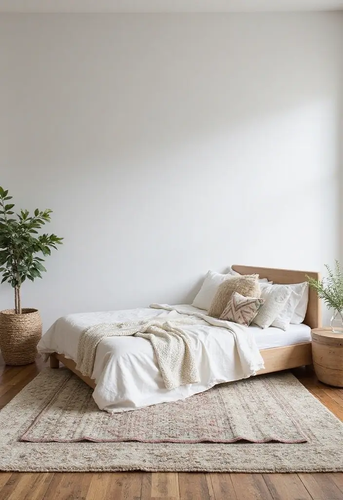 30 Minimalist Bedroom Designs for Every Style 24 30 Minimalist Bedroom Designs for Every Style - 24. Layering Rugs