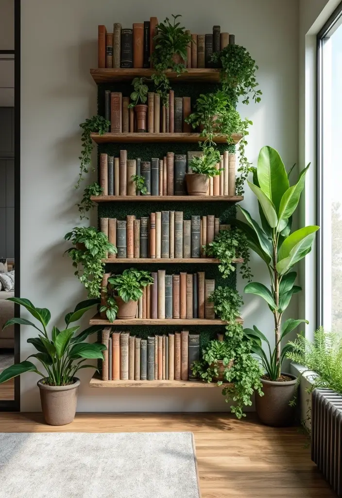 30 Minimalist Bookshelf Ideas That Look Modern 26 30 Minimalist Bookshelf Ideas That Look Modern - 26. Vertical Garden Shelves