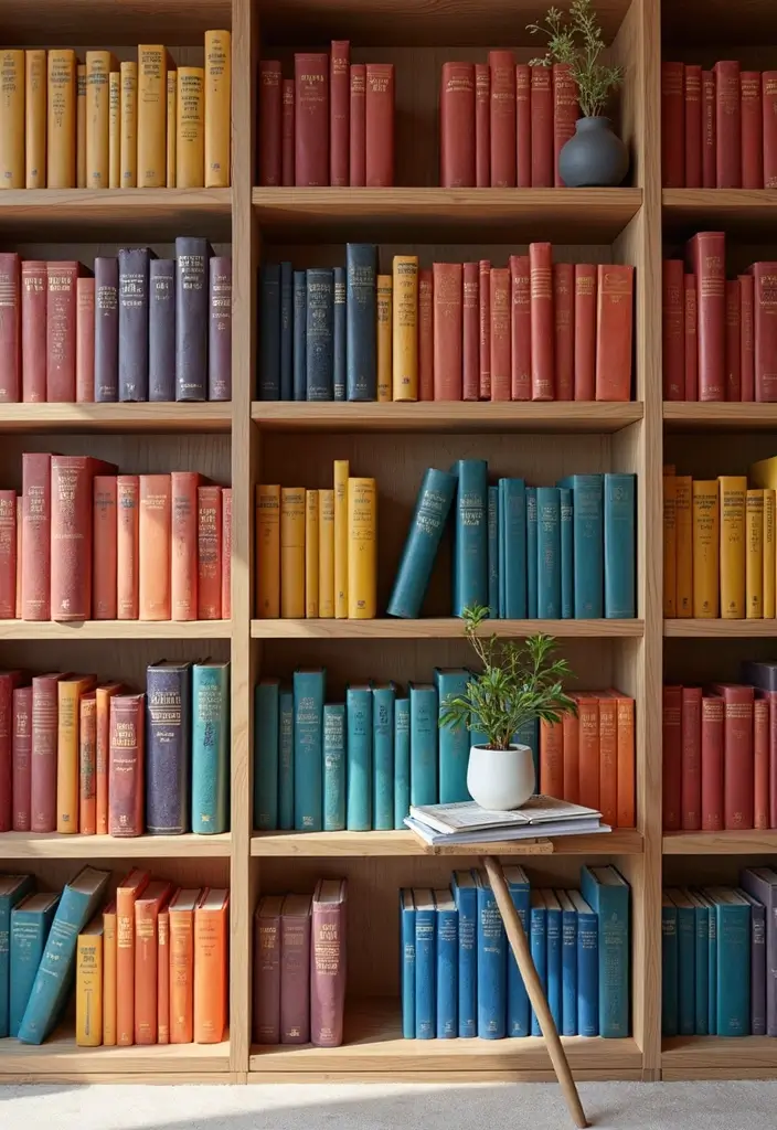 30 Minimalist Bookshelf Ideas That Look Modern 27 30 Minimalist Bookshelf Ideas That Look Modern - 27. Color-Coded Bookshelf