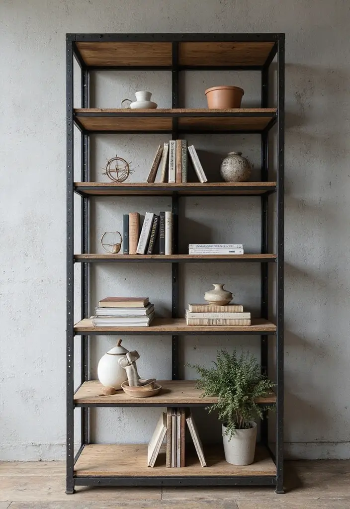 30 Minimalist Bookshelf Ideas That Look Modern 6 30 Minimalist Bookshelf Ideas That Look Modern - 6. Industrial Style Shelves