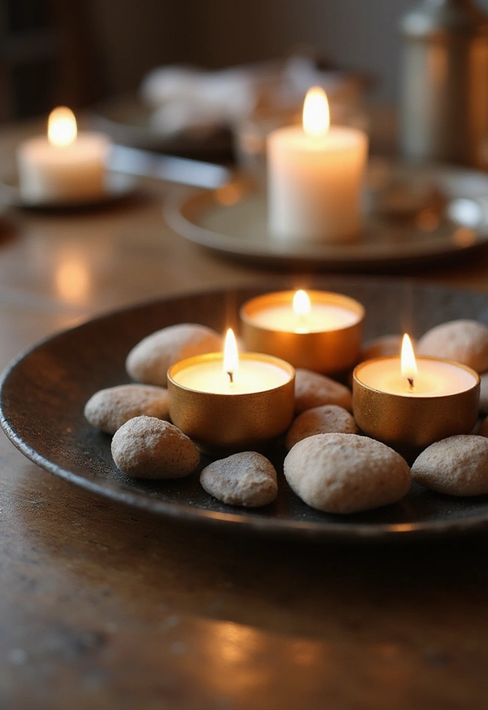 30 Minimalist Centerpiece Ideas for Simple Elegance 11 30 Minimalist Centerpiece Ideas for Simple Elegance - 11. Candle and Stone Combination
