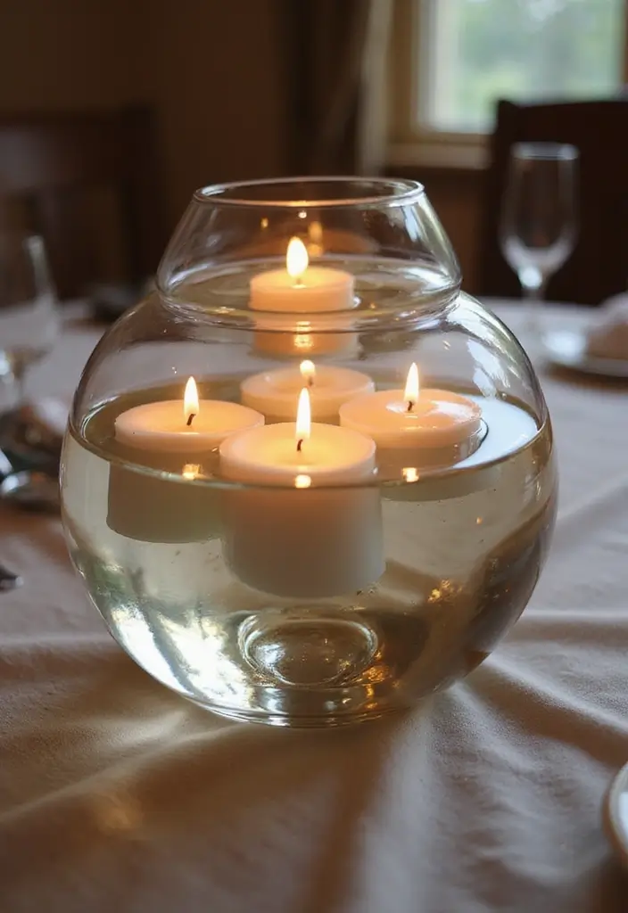 30 Minimalist Centerpiece Ideas for Simple Elegance 23 30 Minimalist Centerpiece Ideas for Simple Elegance - 23. Floating Candle Centerpiece