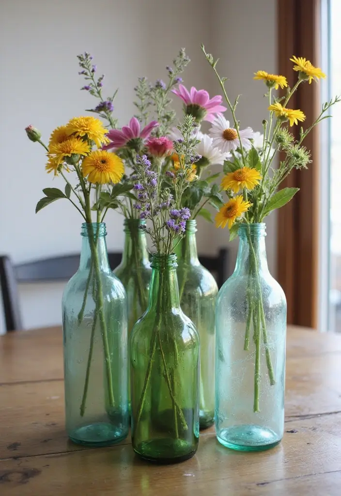 30 Minimalist Centerpiece Ideas for Simple Elegance 6 30 Minimalist Centerpiece Ideas for Simple Elegance - 6. Recycled Bottle Vases