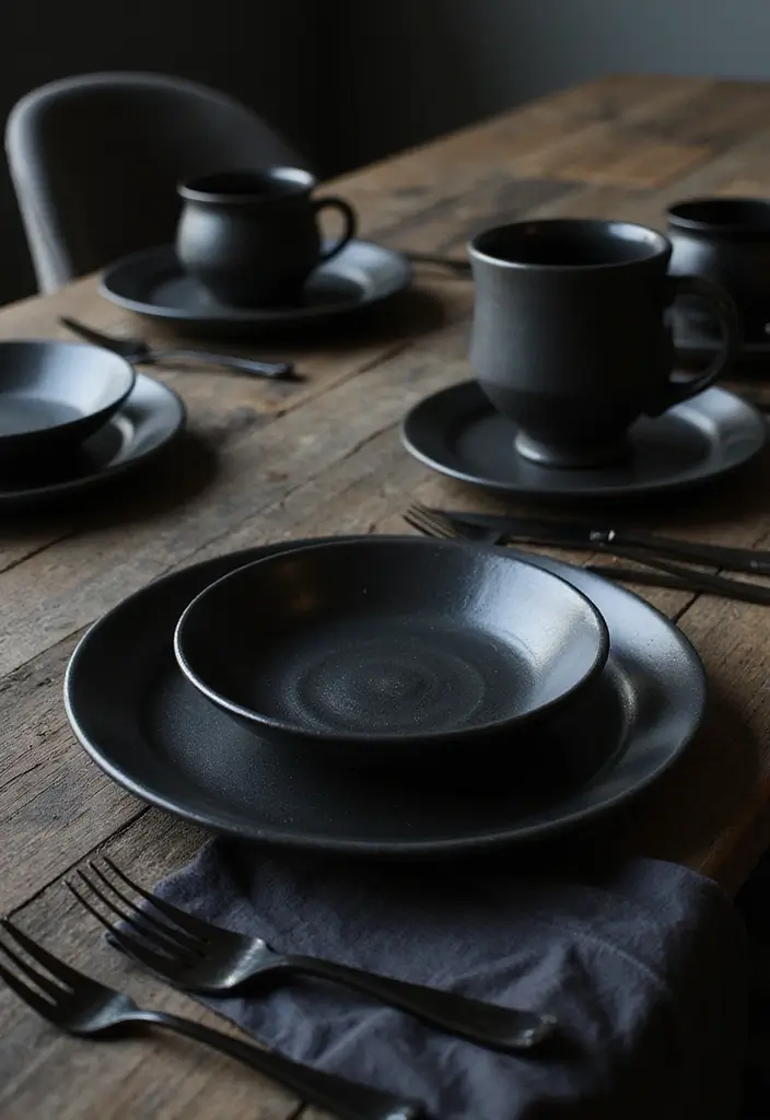 30 Minimalist Goth Decor Ideas That Look Unique 27 30 Minimalist Goth Decor Ideas That Look Unique - 27. Darkly Themed Tableware