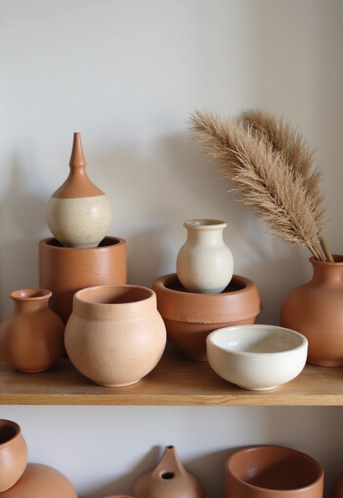 30 Minimalist Indian Home Ideas That Blend Culture and Style - 11. Cultural Pottery Display