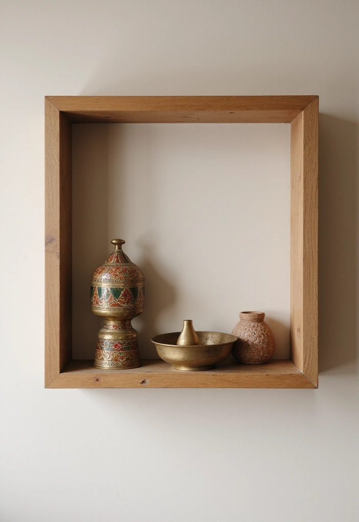 30 Minimalist Indian Home Ideas That Blend Culture and Style - 5. Open Shelving with Cultural Artifacts