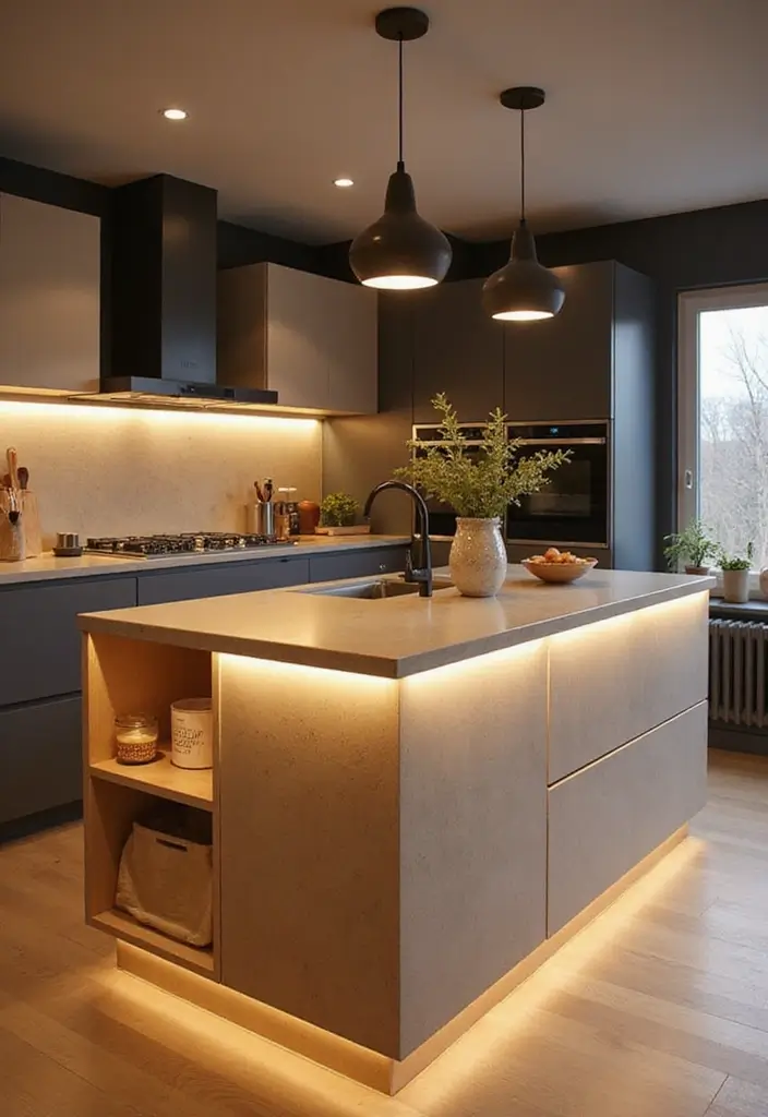 30 Minimalist Kitchen Island Ideas That Feel Sleek 19 30 Minimalist Kitchen Island Ideas That Feel Sleek - 19. Minimalist Island with Built-in Lighting