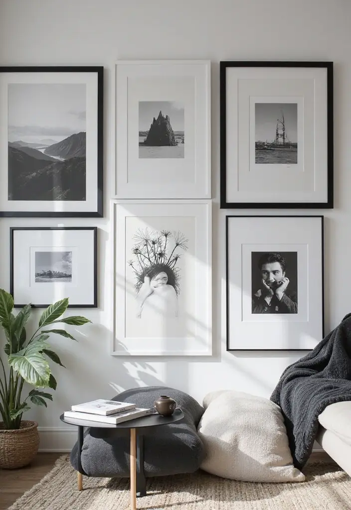 30 Minimalist Wall Decor Ideas That Transform a Room 1 30 Minimalist Wall Decor Ideas That Transform a Room - 1. Monochrome Gallery Wall