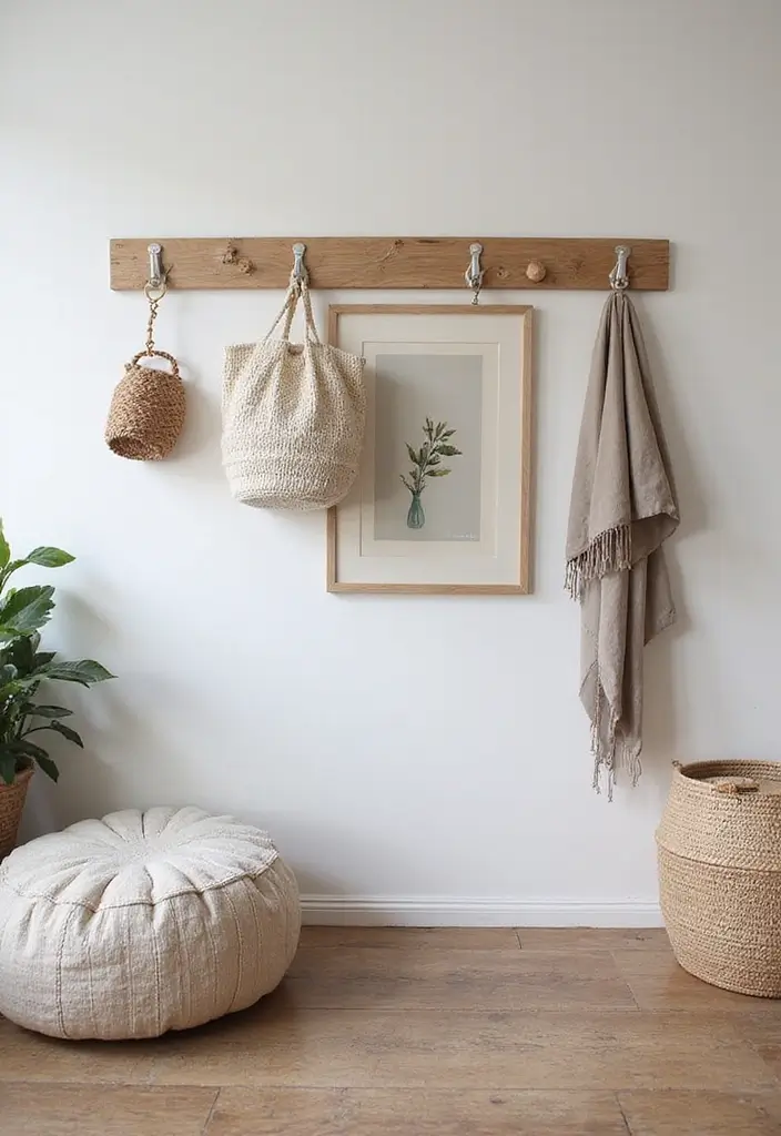 30 Minimalist Wall Decor Ideas That Transform a Room 19 30 Minimalist Wall Decor Ideas That Transform a Room - 19. Simple Hooks for Artistic Displays