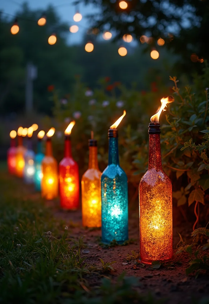 10 Backyard Centerpiece Ideas to Anchor Outdoor Design - 6. Recycled Glass Bottle Torches