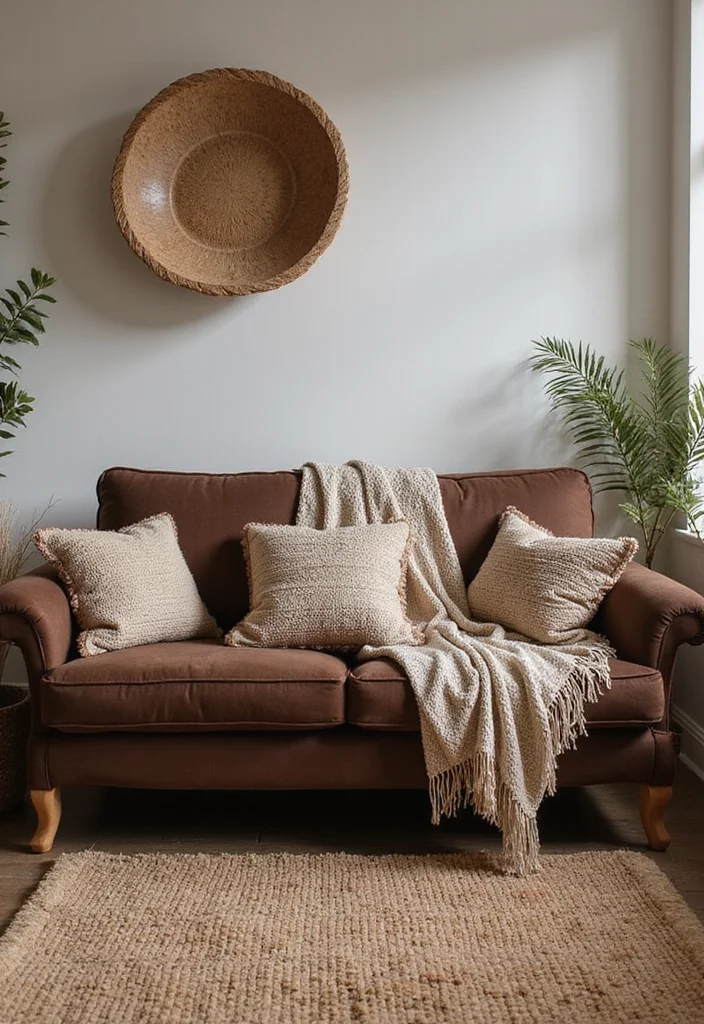 10 Chocolate Sofa Living Room Ideas for Rich Cozy Style - 1. Layered Textures for Depth
