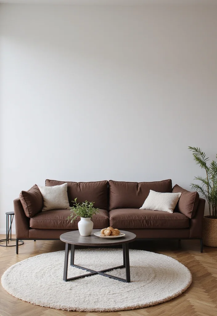 10 Chocolate Sofa Living Room Ideas for Rich Cozy Style - 5. Minimalist Approach