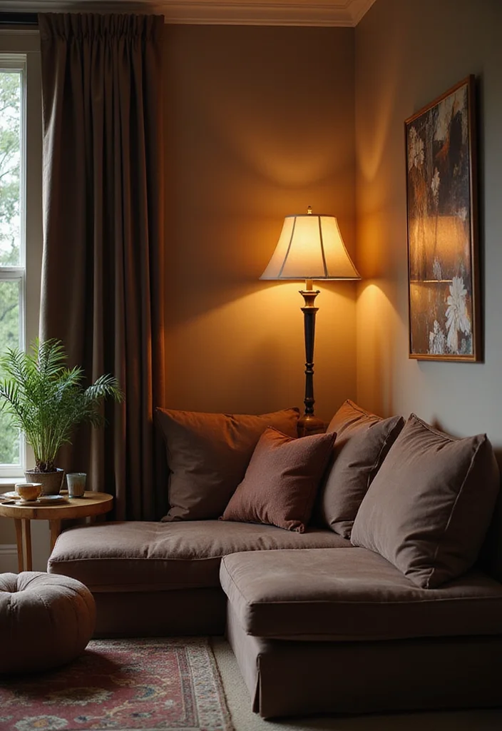 10 Chocolate Sofa Living Room Ideas for Rich Cozy Style - 7. Cozy Corner Nooks