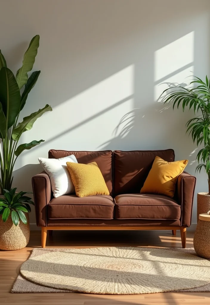 10 Chocolate Sofa Living Room Ideas for Rich Cozy Style - 8. Natural Elements