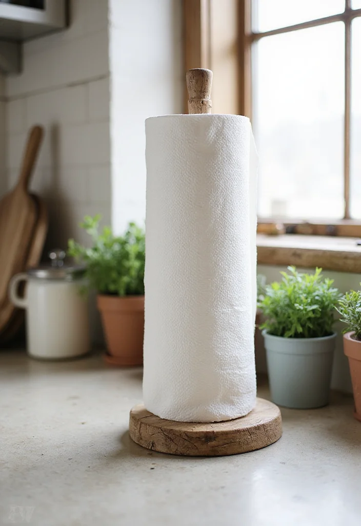 10 Kitchen Paper Towel Holder Ideas for Handy Clean Counters - 1. Rustic Wooden Holder