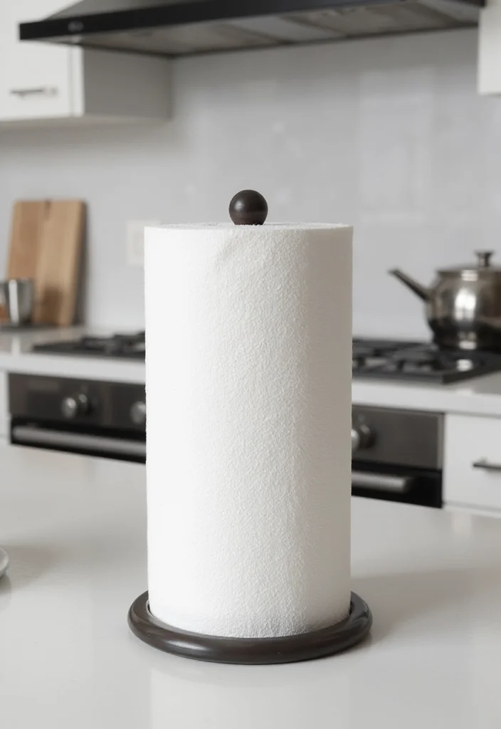 10 Kitchen Paper Towel Holder Ideas for Handy Clean Counters - 2. Minimalist Metal Stand