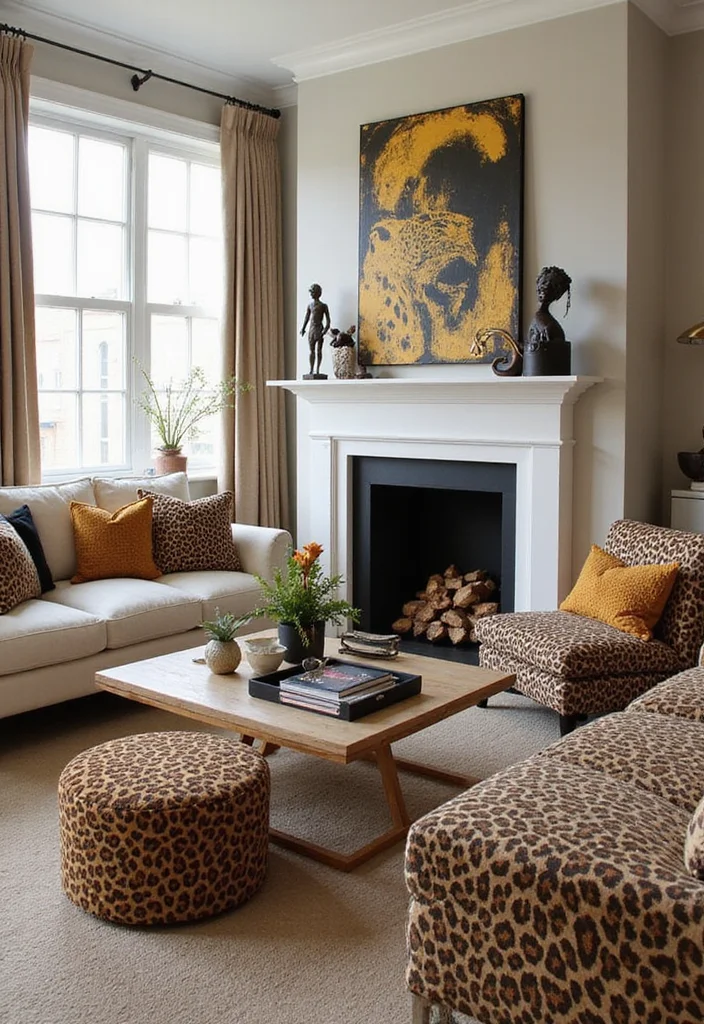 10 Leopard Living Room Ideas for Bold Wild Accents - 10. Leopard Print Themed Decor