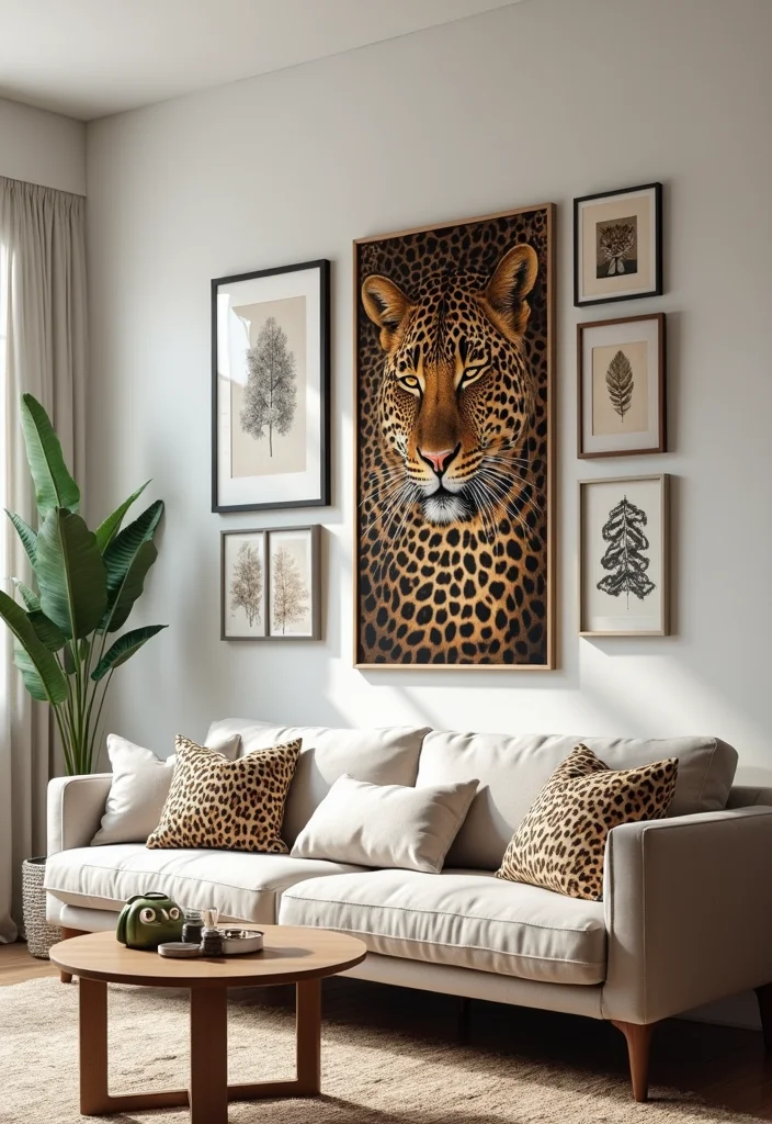 10 Leopard Living Room Ideas for Bold Wild Accents - 5. Leopard Print Wall Art