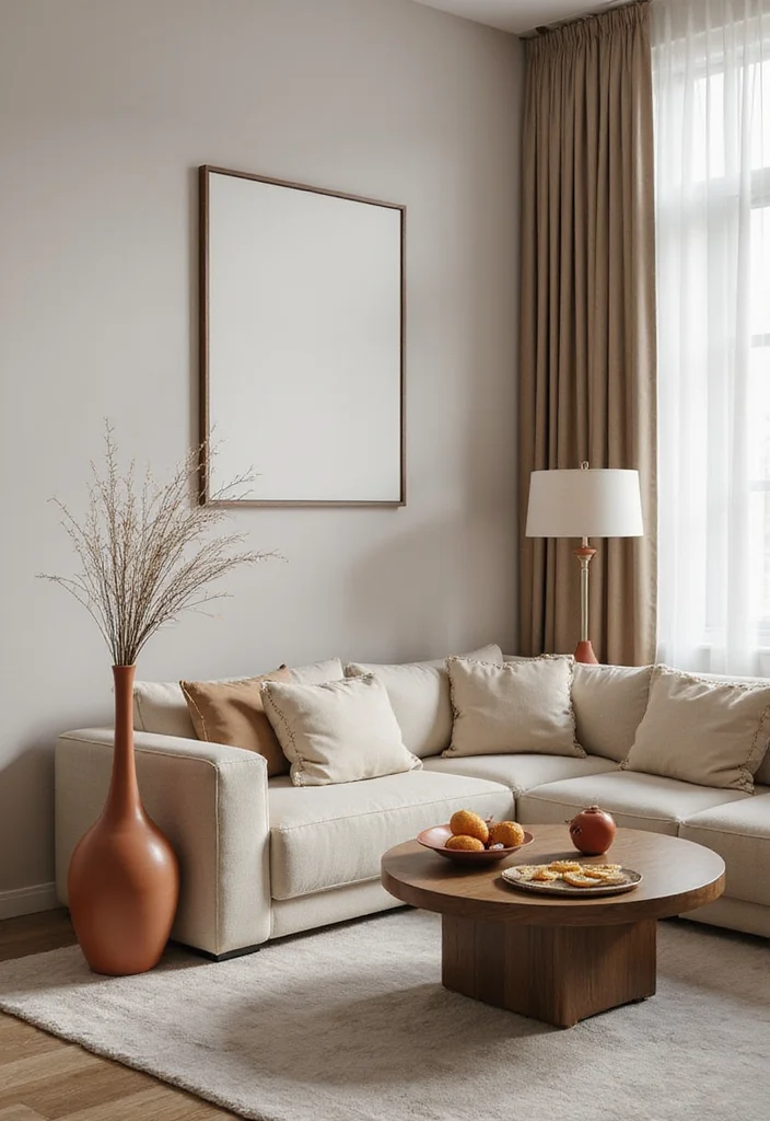 10 Living Room Floor Vase Decor Ideas for Height and Focus - 10. Integrate with Furniture