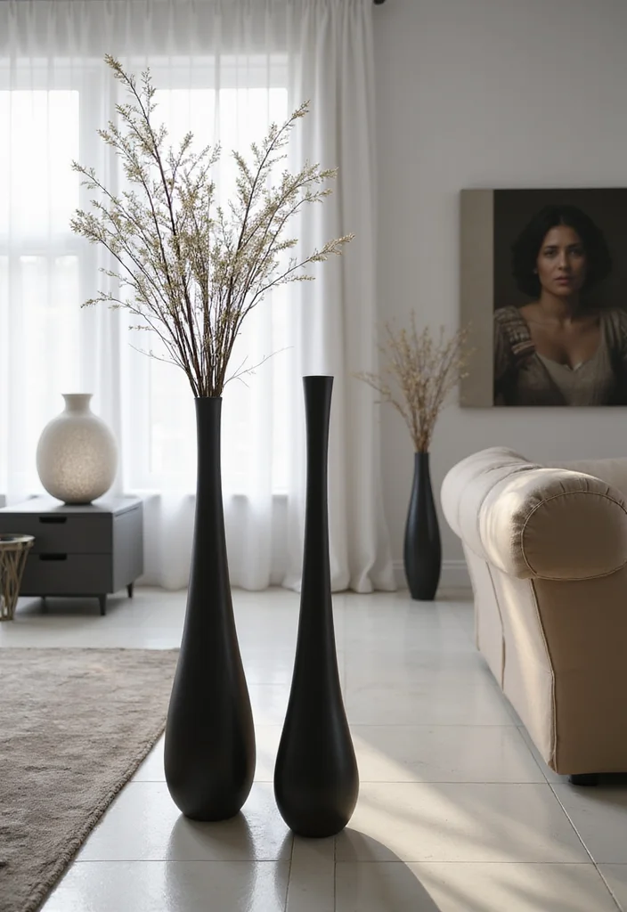 10 Living Room Floor Vase Decor Ideas for Height and Focus - 2. Modern Minimalism