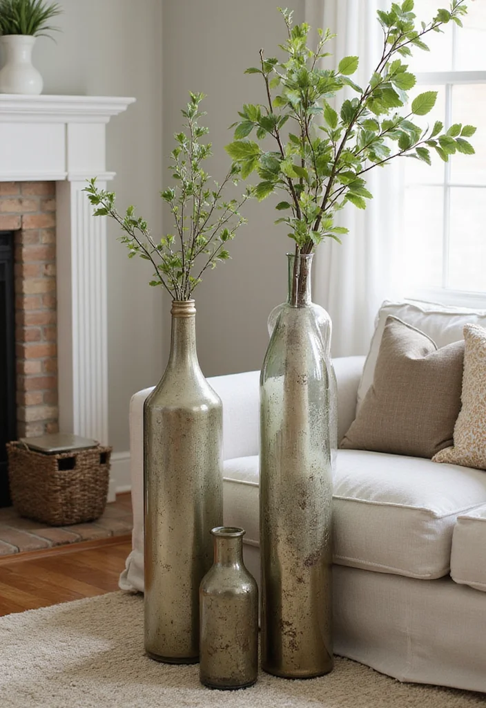 10 Living Room Floor Vase Decor Ideas for Height and Focus - 9. Repurposed Finds