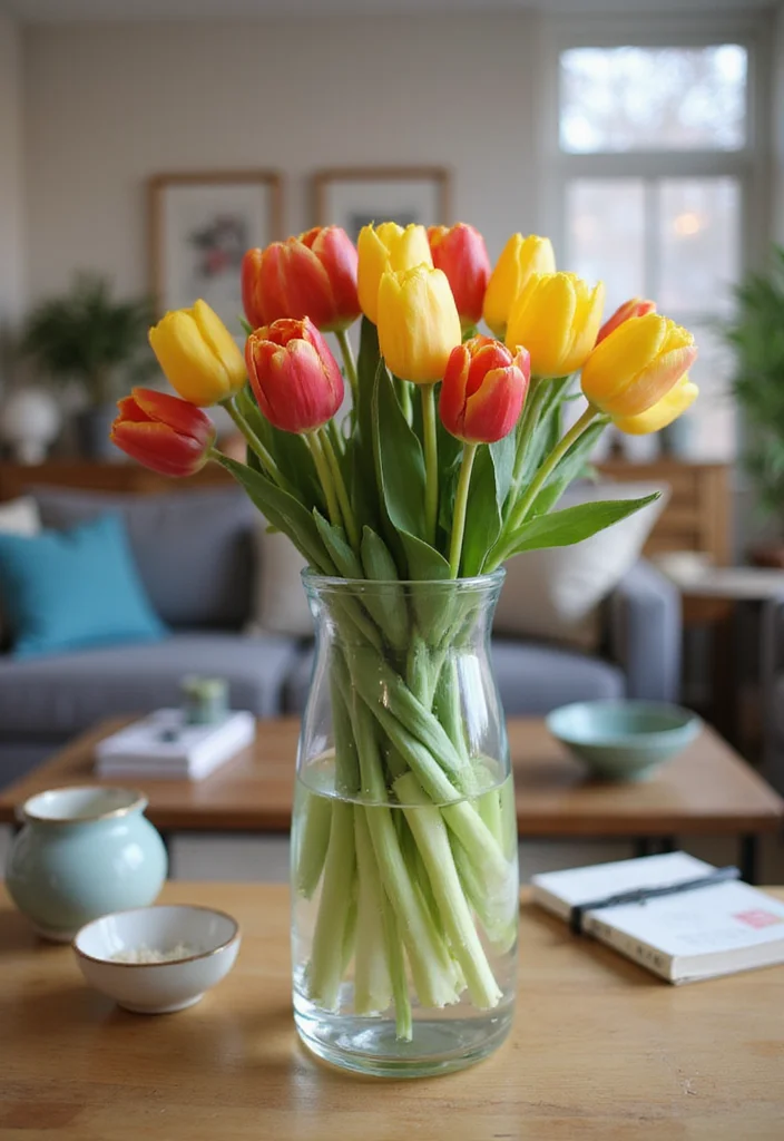 10 Living Room Vase Decor Ideas for Fresh Seasonal Touches - 1. Fresh Tulips for Spring Vibes