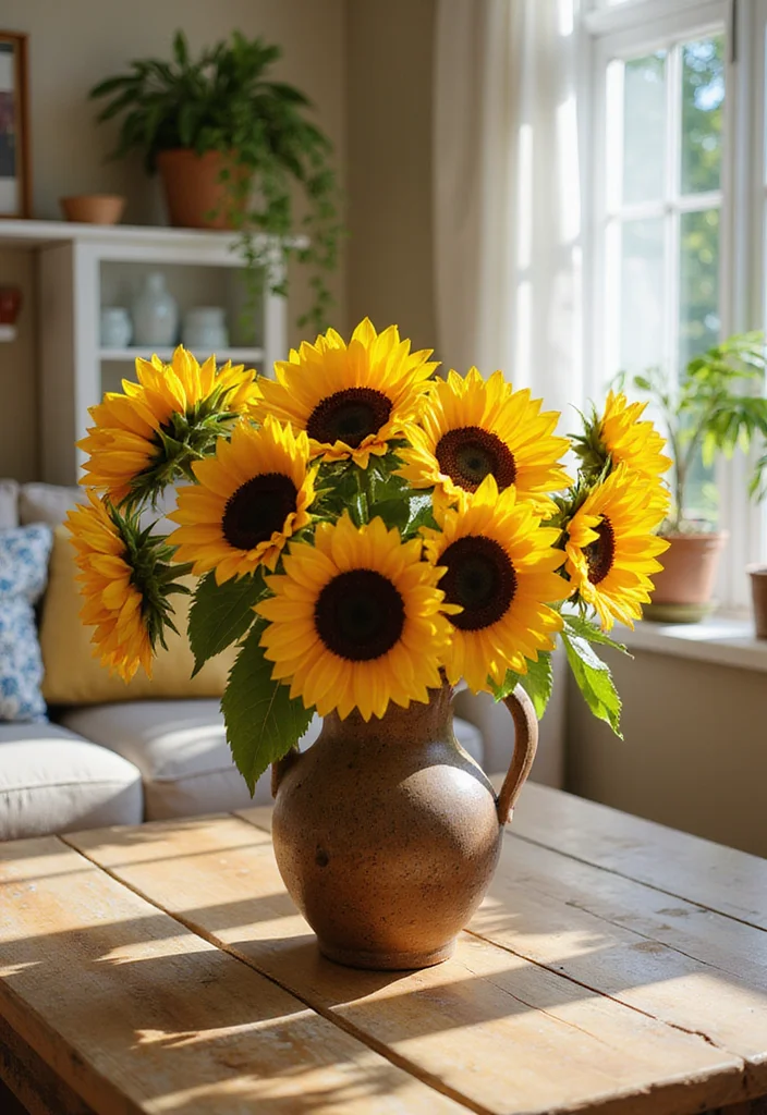 10 Living Room Vase Decor Ideas for Fresh Seasonal Touches - 2. Lush Sunflowers for a Touch of Summer