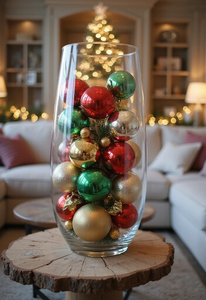 10 Living Room Vase Decor Ideas for Fresh Seasonal Touches - 4. Festive Ornaments for a Winter Wonderland
