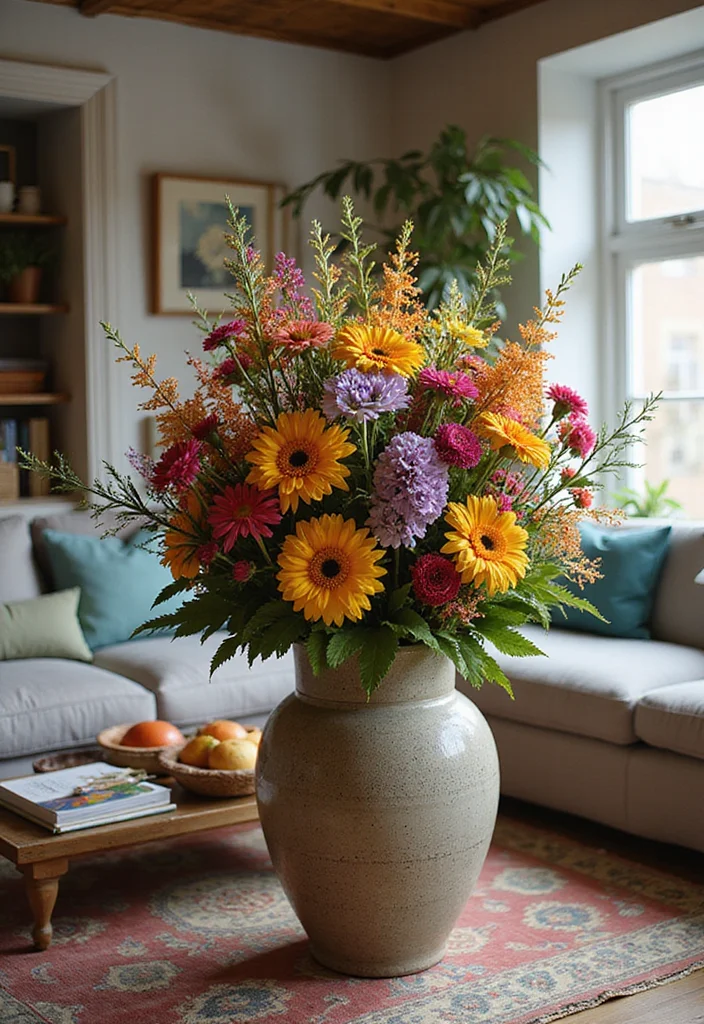10 Living Room Vase Decor Ideas for Fresh Seasonal Touches - 6. Vibrant Mixed Flower Bouquets for a Pop of Color