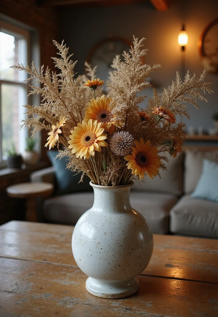 10 Living Room Vase Decor Ideas for Fresh Seasonal Touches - 8. Seasonal Dried Flowers for Vintage Charm
