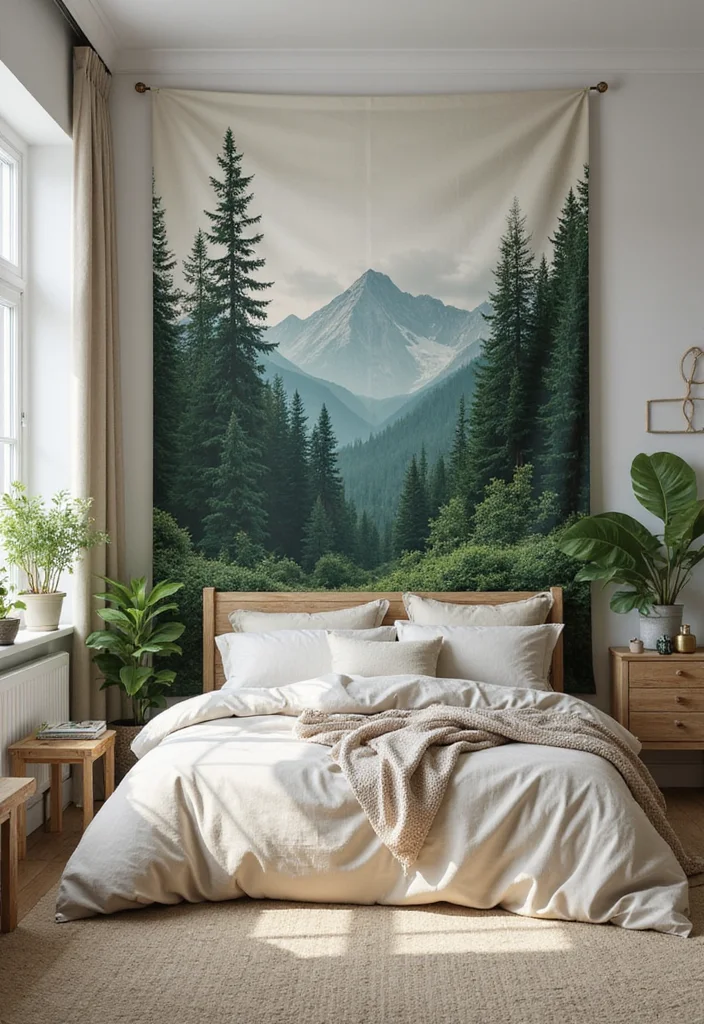 10 Tapestry Bedroom Ideas for Texture and Artistic Style - 1. Nature-Inspired Tapestry