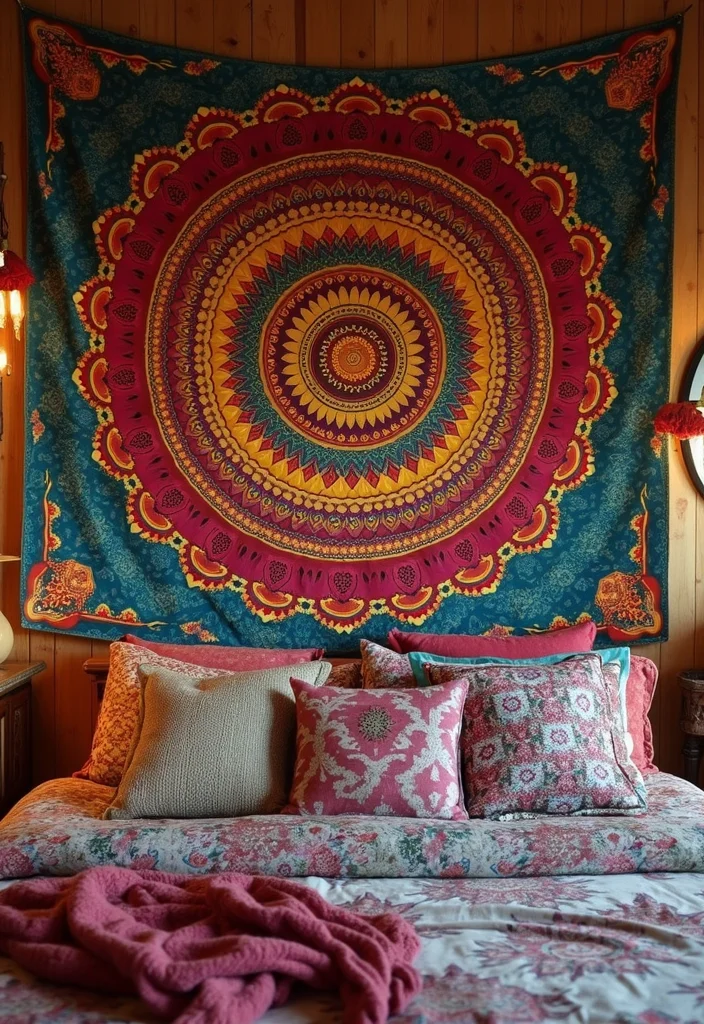 10 Tapestry Bedroom Ideas for Texture and Artistic Style - 2. Mandala Masterpiece